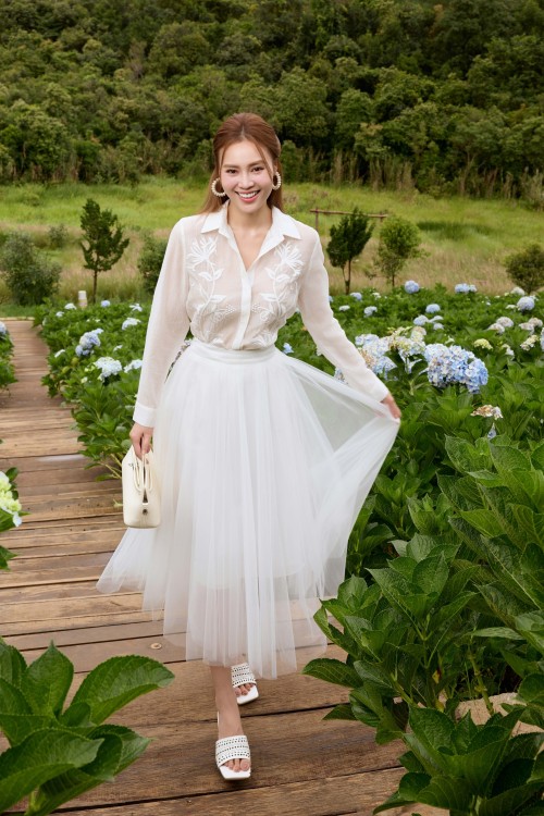 Sixdo White Floral Organza Shirt